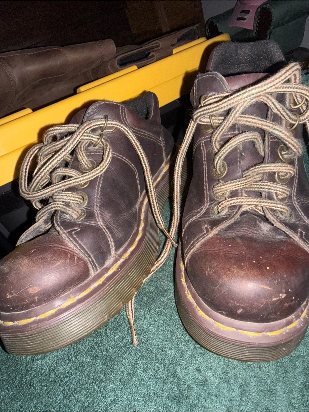 Timberland PRO Dark Brown Leather Lace-Up Oxfords with Yellow Stitching